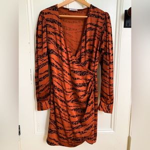 Anine Bing Penelope Tiger print silk wrap dress